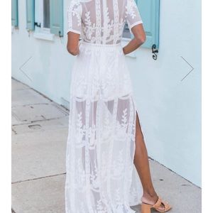 Pink Lilly white lace maxi romper dress